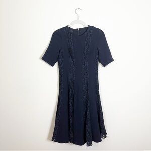 Rickie Freeman for Teri Jon Navy Blue Lace Panel A-line Knee Length Dress Size 2